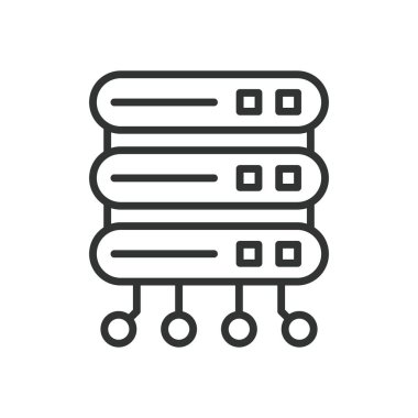 Veritabanı Ağı, satır tasarımı simgesi. Veritabanı, ağ, bağlantı, veri, depolama, sunucu, beyaz arkaplan vektöründeki sistem. Veritabanı Ağ düzenlenebilir vuruş simgesi