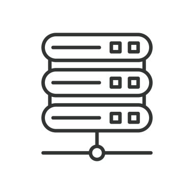 Veritabanı sunucusu, satır tasarımı simgesi. Veritabanı, sunucu, depolama, ağ, veri, bulut, beyaz arkaplan vektörü yönetimi. Veritabanı sunucusu düzenlenebilir vuruş simgesi