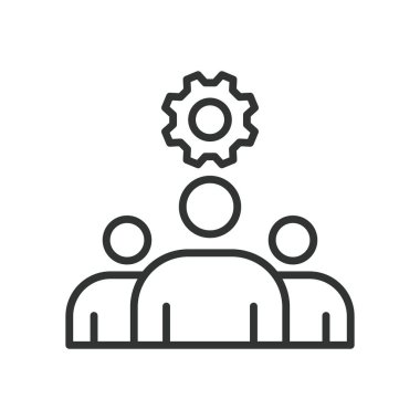 Teknik ekip, tasarım ikonu. Takım, teknik, profesyoneller, mühendisler, destek, bilişim, beyaz arka plan vektörü uzmanları. Teknik ekip düzenlenebilir vuruş simgesi