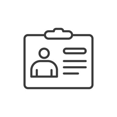 Kimlik kartı, satır tasarımı simgesi. Kimlik, kimlik, kart, erişim, kimlik, güvenlik, çalışan beyaz arka plan vektörü. Kimlik kartı düzenlenebilir vuruş simgesi