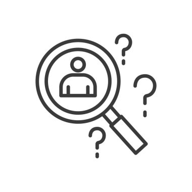 İnsanlar arıyor, çizgi dizaynında bir simge. İnsanlar, arama, büyütme, cam, profil, kullanıcı beyaz arka plan vektöründe. İnsanlar değiştirilebilir vuruş simgesini ararlar