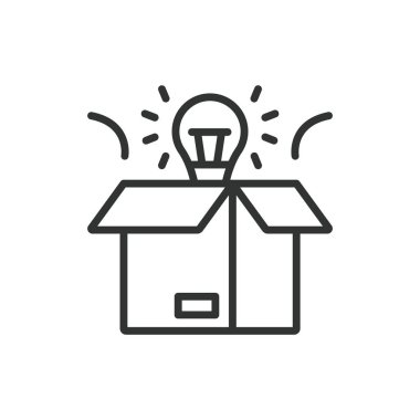 Açılan fikirler, satır tasarımı ikonu. Açılır pencereler, fikirler, yenilikler, ilham, yaratıcılık, beyin fırtınası, beyaz arka plan vektöründeki ampul. Açılır fikirler düzenlenebilir vuruş simgesi