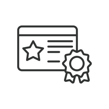 Yıldız sertifikası, satır tasarımı simgesi. Yıldız, sertifika, ödül, takdir, başarı, onur, rozet, beyaz arka plan vektörü. Yıldız sertifikası düzenlenebilir vuruş simgesi