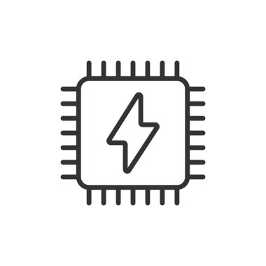 İşlemci enerjisi, çizgi tasarımı ikonu. İşlemci, enerji, işlemci, güç, çip, performans, beyaz arka plan vektörü verimliliği. İşlemci enerji düzenlenebilir vuruş simgesi