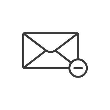 E- posta, satır dizaynındaki simgeyi sil. Silin, e- posta atın, silin, çöp atın, atın, temizleyin, beyaz arkaplan vektöründen silin. E- posta düzenlenebilir vuruş simgesini sil