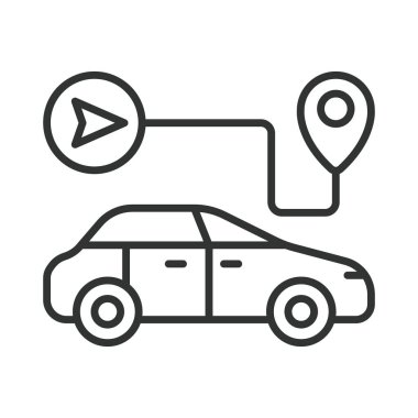 Car location destination, icon in line design. Car, location, destination, GPS, map, navigation, route on white background vector. Car location destination editable stroke icon clipart