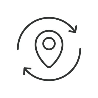 GPS konumunu yenile, satır tasarımı simgesi. Yenileme, GPS, konum, konum güncelleme, konum takip, harita, beyaz arkaplan vektörü sinyali. GPS konumu düzenlenebilir vuruş simgesini tazele