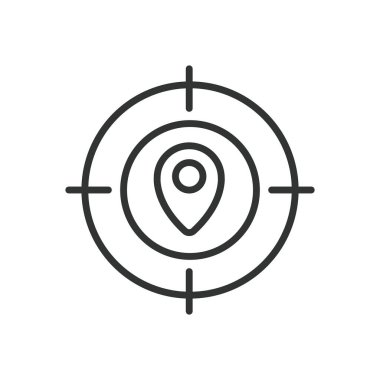 GPS pin hedefi, satır tasarımı simgesi. GPS, pin, hedef, konum, harita, konum, yön, beyaz arka plan vektörü. GPS pin hedefi düzenlenebilir vuruş simgesi