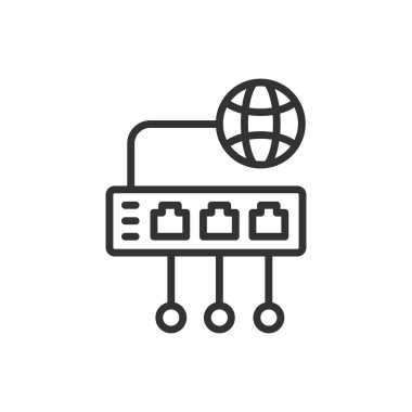 İnternet yönlendirici bağlantısı, satır tasarımı simgesi. İnternet, yönlendirici, bağlantı, kablosuz ağ, sinyal, beyaz arkaplan vektörü verileri. İnternet yönlendirici bağlantısı düzenlenebilir vuruş simgesi