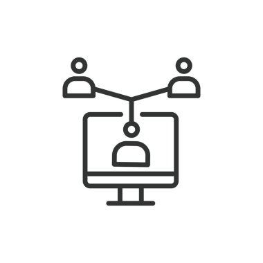Kullanıcılar LAN bağlantısı, satır tasarımı simgesi. Kullanıcılar, LAN, bağlantı, ağ, aygıt, erişim, internet beyaz arkaplan vektörü. Kullanıcılar LAN bağlantısı düzenlenebilir vuruş simgesi