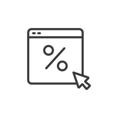 İndirime tıklayın, satır tasarımı simgesi. Tıklayın, indirim, satış, teklif, düğme, alışveriş, beyaz arka plan vektöründe terfi. İndirimli düzenlenebilir vuruş simgesine tıklayın