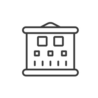 Göz testi çizelgesi, çizgi tasarımı ikonu. Göz, test, çizelge, görüş, optometri, inceleme, beyaz arka plan vektörü üzerine göz doktorluğu. Göz testi grafiği düzenlenebilir vuruş simgesi