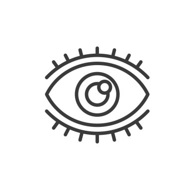 Kirpikli göz, çizgi dizaynlı ikon. Göz, kirpik, görüş, bakış, güzellik, makyaj, kirpik tasarımı beyaz arka plan vektörü. Kirpikli göz, yenilebilir vuruş simgesi