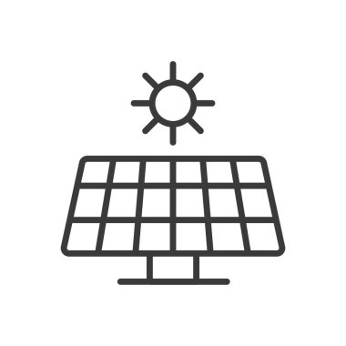 Büyük güneş paneli, çizgi tasarımı ikonu. Güneş, panel, enerji, yenilenebilir enerji, elektrik, güneş, beyaz arka plan vektöründeki panel sistemi. Büyük güneş paneli değiştirilebilir vuruş simgesi