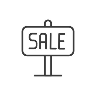 Satış tabelası, tasarım ikonu. Satış, işaret, indirim, teklif, terfi, afiş, beyaz arka plan vektörü fiyatı. İndirim işareti düzenlenebilir vuruş simgesi