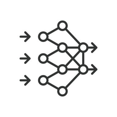 Yapay sinirsel ağ, satır tasarımı simgesi. Yapay, sinirsel, ağ, yapay zeka, makine, öğrenme, beyaz arkaplan vektörü algoritması. Yapay sinirsel ağ düzenlenebilir vuruş simgesi
