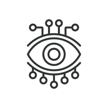 Görsel çip, çizgi tasarımı ikonu. Görsel, çip, teknoloji, devre, işlemci, elektronik, beyaz arka plan vektöründeki sistem. Görsel çip düzenlenebilir vuruş simgesi