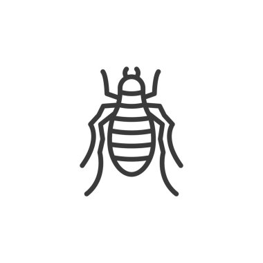 Pire, çizgi dizaynında bir simge. Pire, böcek, parazit, haşere, sıçra, küçük, beyaz arka plan vektöründe kan, düzenlenebilir vuruş simgesi