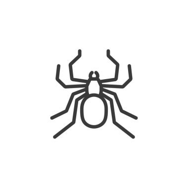 Spider, çizgi dizaynında bir ikon. Örümcek, eklembacaklı, ağ, sekiz bacaklı, yırtıcı, böcek, beyaz arka plan vektörü tüyler ürpertici. Örümcek Okşama Simgesi
