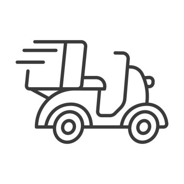 Hat tasarımında hızlı dağıtım moped simgesi. Hızlı, teslimat, moped, kurye, hız, ulaşım, lojistik beyaz arka plan vektörü. Hızlı dağıtım moped düzenlenebilir vuruş simgesi