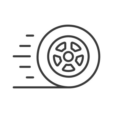 Hat tasarımında hızlı teker simgesi. Hızlı, tekerlek, hareket, araç, hız, yarış, dinamik beyaz arka plan vektörü. Hızlı tekerlek düzenlenebilir vuruş simgesi