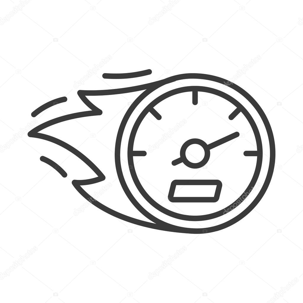 High speed speedometer icon in line design. High, speed, speedometer, velocity, gauge, measurement, fast on white background vector. High speed speedometer editable stroke icon
