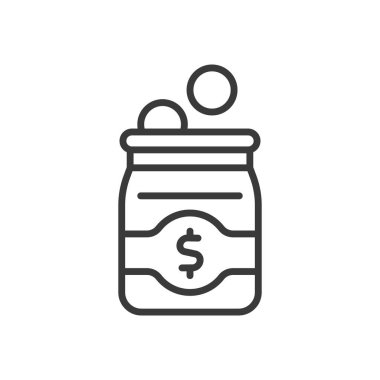 Charity Jar tasarımı simgesi. Sadaka, kavanoz, bağış, para, tasarruf, destek, beyaz arka plan vektörü. Charity Kavanozu düzenlenebilir vuruş simgesi
