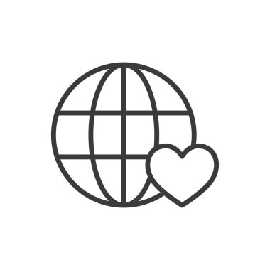 Dünya Hayırseverlik ikonu çizgi tasarımında. Dünya, yardım, bağış, bağış, destek, nezaket, beyaz arka plan vektörüne yardım. Dünya Yardım Derneği düzenlenebilir vuruş simgesi