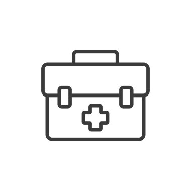 Yardım çantası, tasarım ikonu. Bağış, sağlık, çanta, yardım, bağış, sağlık, beyaz arka plan vektörü desteği. Yardım çantası düzenlenebilir vuruş simgesi