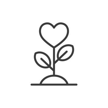 Aşk yetiştirmek, dizayn edilmiş bir ikon. Gelişim, sevgi, kalp, büyüme, tutku, bakım, beyaz arka plan vektörü. Düzenlenebilir aşk simgesi oluşturuluyor