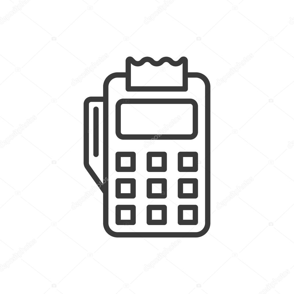 Payment terminal, icon in line design. Payment, terminal, checkout, card, transaction, contactless, retail on white background vector. Payment terminal editable stroke icon