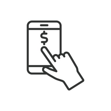 Telefon dinleme parası, tasarım ikonu. Telefon, dinleme, para, ödeme, transfer, NFC, beyaz arka plan vektörü işlemi. Telefon dinleme para düzenlenebilir vuruş simgesi