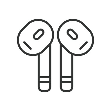 Kablosuz kulaklıklar, satır tasarımı ikonu. Kablosuz, kulaklıklar, kulaklıklar, kulaklıklar, ses, kulaklık simgesi, beyaz arka plan vektöründe mobil dinleme. Kablosuz Kulaklıklar düzenlenebilir vuruş simgesi