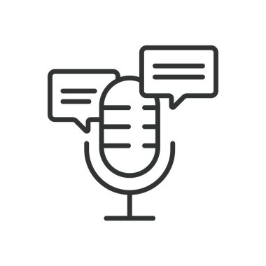 Mikrofon Podcast Tartışma, satır tasarımı simgesi. Podcast, tartışma, ses kaydı, yayın, beyaz arkaplan vektörü. Mikrofon Podcast Düzenlenebilir Vuruş simgesi