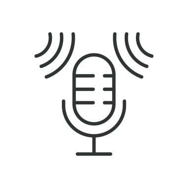 Mikrofondaki ses, ses, mikrofon, konuşma, ses, beyaz arka plan vektöründeki kayıt. Mikrofon, ses, mikrofon, konuşma, ses kaydı düzenlenebilir vuruş simgesi