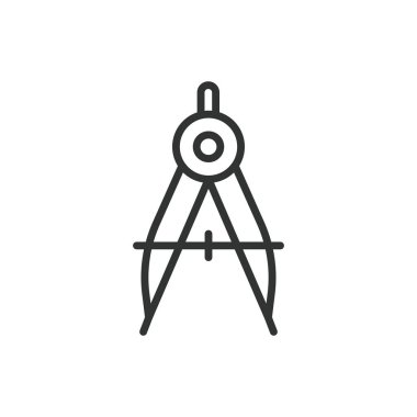 Pusula çizim aracı, satır tasarımı simgesi. Pusula, çizim, araç, navigasyon, çizim, tasarım, beyaz arka plan vektöründeki cetvel. Pusula çizim aracı, satır tasarımı düzenlenebilir vuruş simgesi simgesi