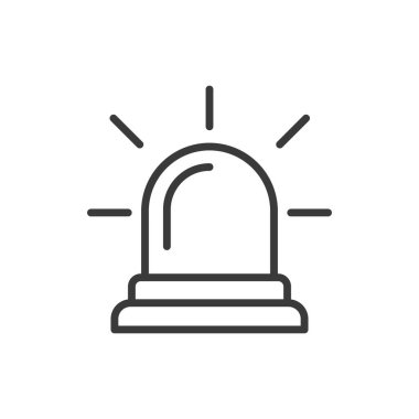 Siren, tasarım simgesi. Siren, alarm, uyarı, acil durum, alarm, işaret ışığı, beyaz arka plan vektöründe yanıp sönüyor. Siren, satır tasarımı düzenlenebilir vuruş simgesi