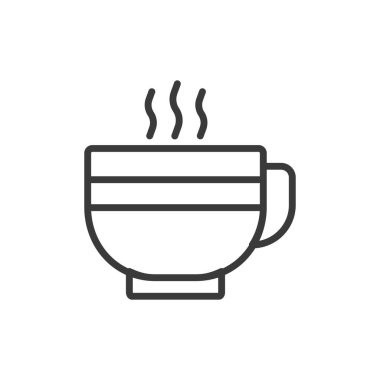 Bir fincan sıcak, tasarım ikonu. Bardak, sıcak, kahve, çay, içecek, sıcak, beyaz arka planda içecek. Bir fincan sıcak, satır tasarımı düzenlenebilir vuruş simgesi