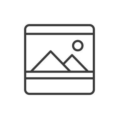 Resim işareti, satır tasarımı simgesi. Resim, işaret, sembol, resim, resim, görsel, beyaz arkaplan vektöründe temsil. Resim işareti, satır tasarımı düzenlenebilir vuruş simgesi