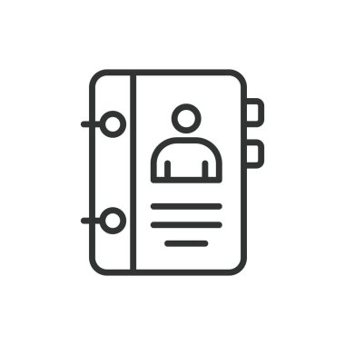 Not defteri, satır dizaynı simgesi. Not defteri, defter, kağıt, yazı, not defteri, kontrol listesi, beyaz arkaplan vektörü günlüğü. Not defteri, satır tasarımı düzenlenebilir vuruş simgesi simgesi