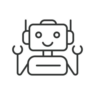 Robot, tasarım ikonu. Robot, android, makine, yapay zeka, otomasyon, teknoloji, beyaz arka plan vektöründe insanımsı. Robot, satır tasarımı düzenlenebilir vuruş simgesi