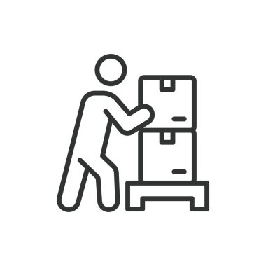 Elle boşaltma, satır tasarımı simgesi. Elle boşaltma, kargo taşıma, yükleme, boşaltma, beyaz arka plan vektörü üzerinde depo çalışması. Elle boşaltma, satır tasarımı düzenlenebilir vuruş simgesi simgesi