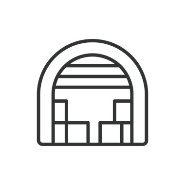 Yuvarlak depo, tasarım ikonu. Yuvarlak depo, depo binası, yuvarlak çatı, beyaz arka planda depo ikonu. Yuvarlak depo, satır dizayn edilebilir vuruş simgesi simgesi