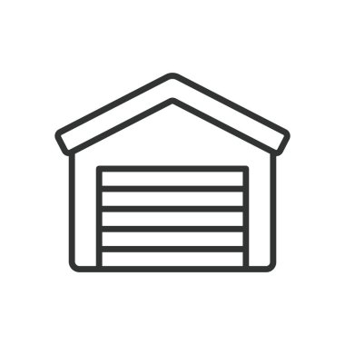 Ev garajı, tasarım ikonu. Ev, garaj, garaj, ev, araç deposu, garaj yolu, beyaz arka plandaki park alanı. Ev garajı düzenlenebilir vuruş simgesi