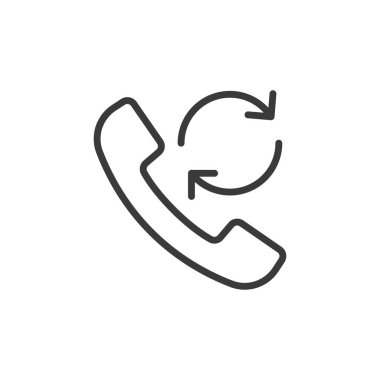 Tekrarlanan çağrı, satır tasarımı simgesi. Tekrarlıyorum, arama, telefon, iletişim, tekrar arama, sık sık, cep telefonu beyaz arka plan vektöründe. Tekrarlanan düzenlenebilir vuruş simgesi