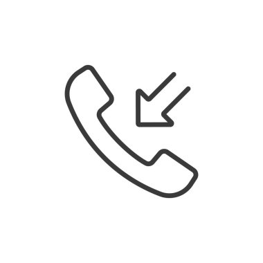 Gelen arama, satır tasarımı simgesi. Gelen, arama, telefon, iletişim, cep telefonu, zil, beyaz arka plan vektörü alarmı. Gelen gelen düzenlenebilir vuruş simgesi