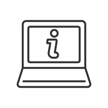 Bilgi dizüstü bilgisayarı, satır tasarımı simgesi. Bilgi dizüstü bilgisayarı, bilgisayar, veri, teknoloji, çevrimiçi, ekran, beyaz arka plan vektörü hakkında bilgi. Bilgi dizüstü bilgisayarı değiştirilebilir vuruş simgesi