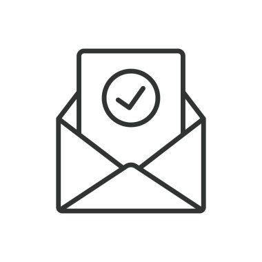 Anlaşma postası, satır tasarımı ikonu. Anlaşma postası, e-posta, sözleşme, e-posta, imzalı anlaşma, iletişim, beyaz arka plan vektörü onayı. Anlaşma e- posta ile düzenlenebilir vuruş simgesi