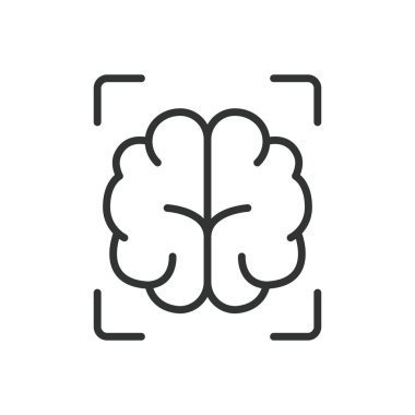 Beyin odaklı, çizgi tasarımı ikonu. Beyin odağı, zihinsel konsantrasyon, zihinsel berraklık, farkındalık, dikkat, beyin gücü, beyaz arkaplan vektörüne odaklanma. Beyin odaklı düzenlenebilir vuruş simgesi