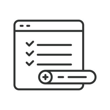 Görev ekle, satır tasarımı simgesi. Görev, yönetim, yapılacaklar listesi, verimlilik, planlama, görev ekleme, beyaz arkaplan vektörü üzerinde çalışma düzenleme. Görev düzenlenebilir vuruş simgesi ekle